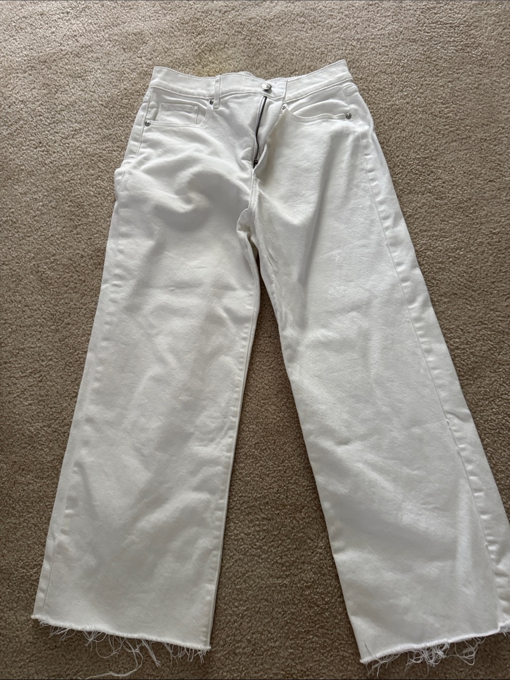 LOFT White Wide-Leg Jeans with Frayed Hem